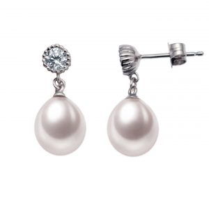 9-10mm Freshwater Pearl with CZ mounted 925 Silver Earring