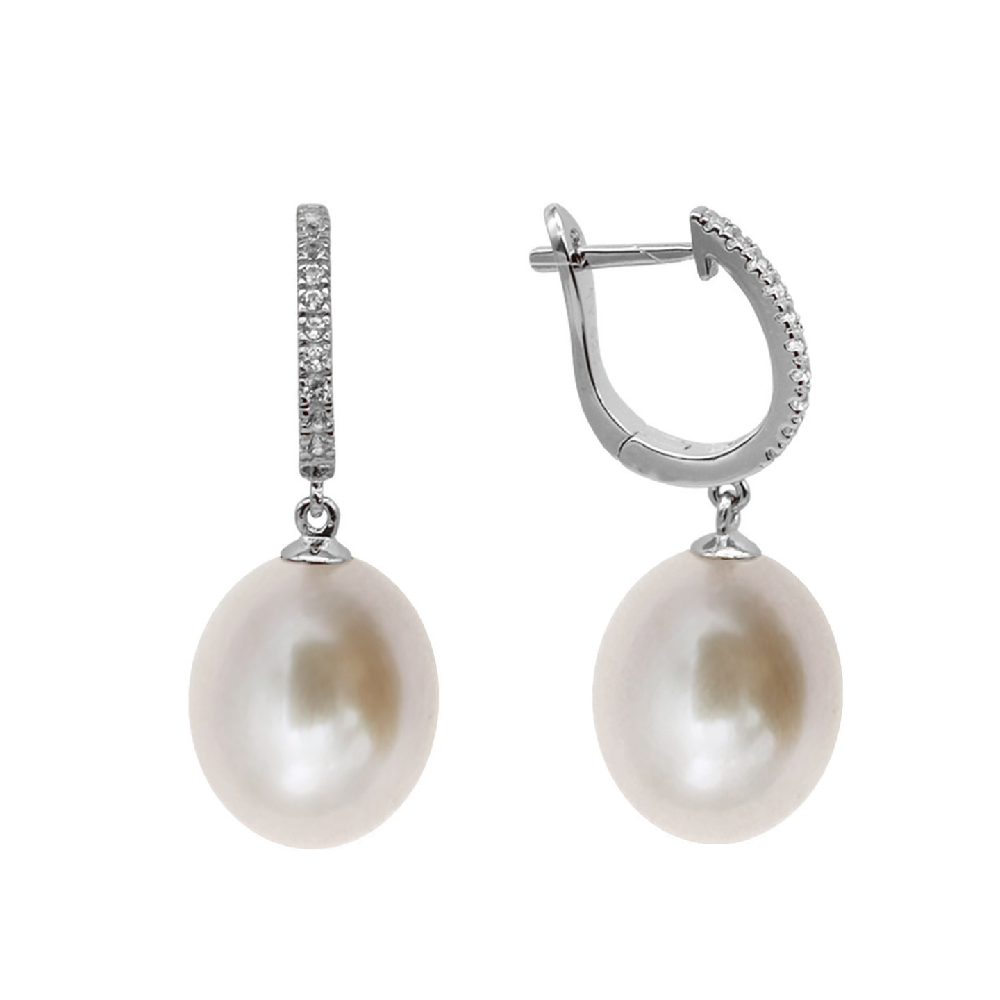 9-10mm Freshwater Pearl with CZ mounted 925 Silver Earring