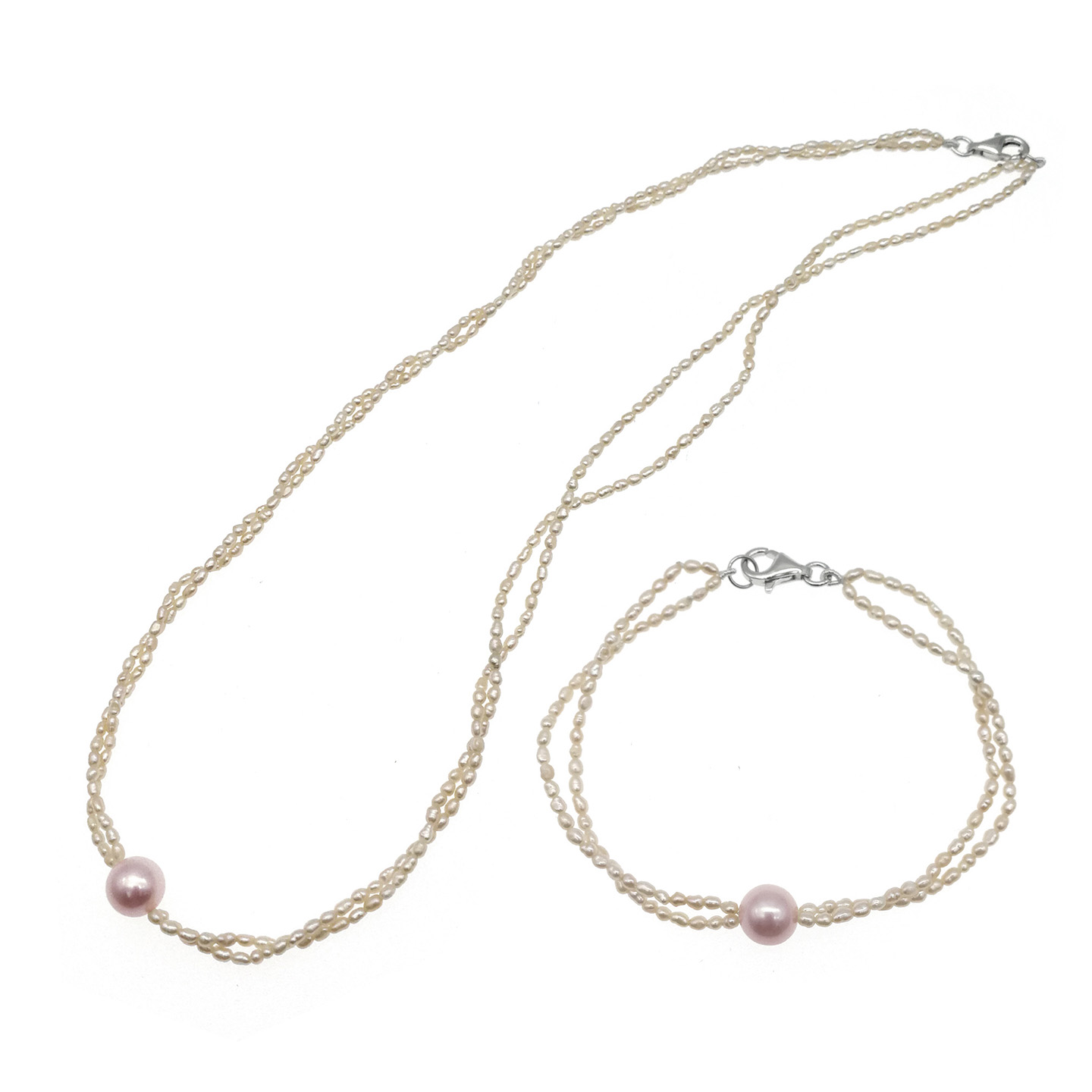 Freshwater Pearl with 925 Silver Clasp Necklace and Bracelet Set