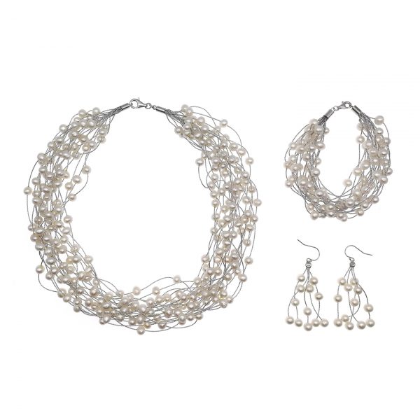 6-7mm Freshwater Pearl with 925 Silver Necklace, Bracelet & Earring Set 6-7mm Freshwater Pearl with 925 Silver Necklace, Bracelet & Earring Set
