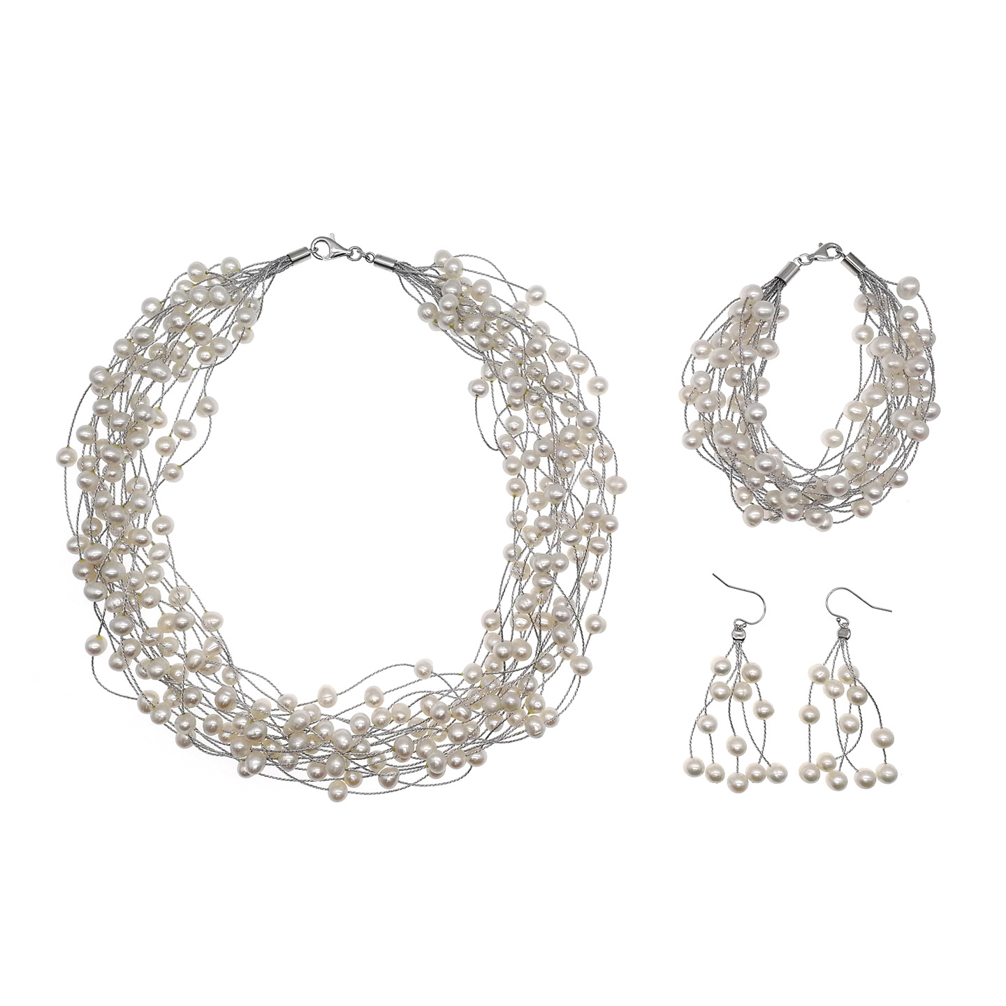 6-7mm Freshwater Pearl with 925 Silver Necklace, Bracelet & Earring Set
