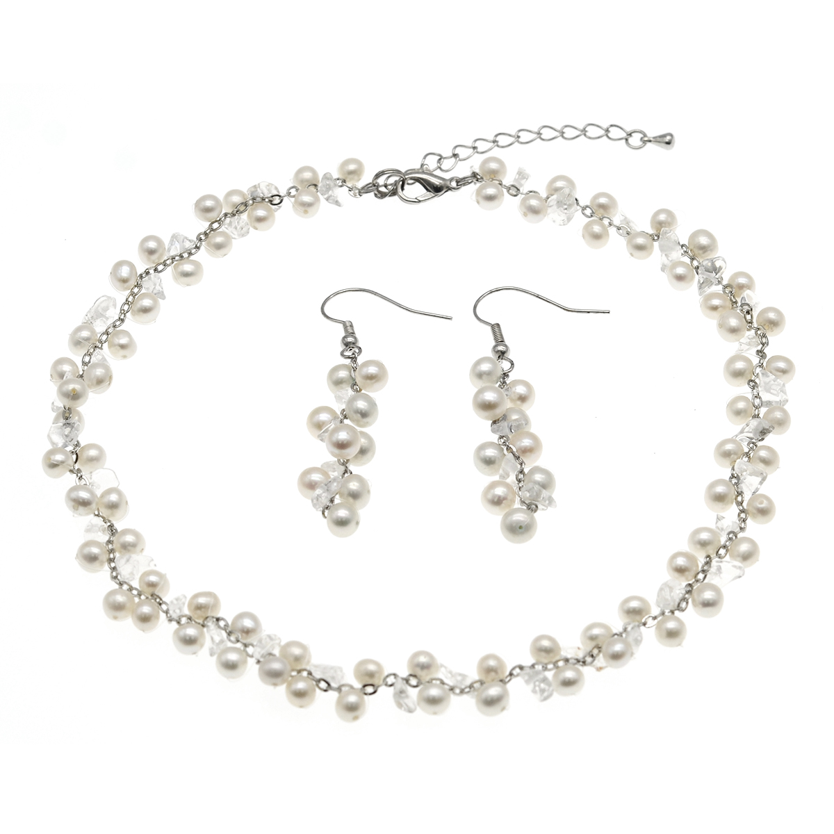 5-6mm Freshwater Pearl with Swarovski Necklace & Earring Set