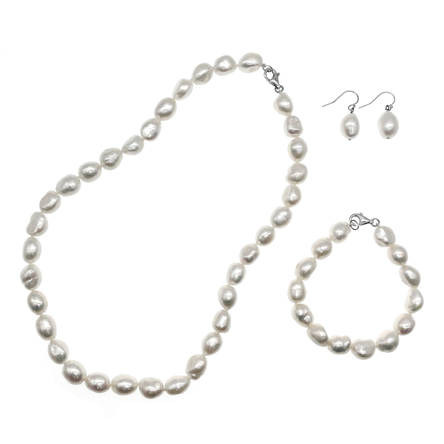 11-12mm Freshwater Pearl with 925 Silver Necklace, Bracelet & Earring Set