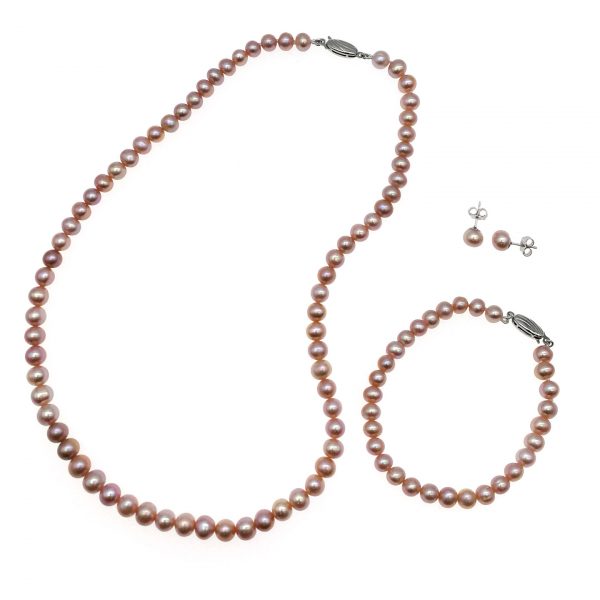 6-7mm Freshwater Pearl with 925 Silver Necklace, Bracelet & Earring Set 6-7mm Freshwater Pearl with 925 Silver Necklace, Bracelet & Earring Set