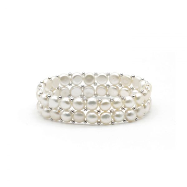 6-7mm Freshwater Pearl 2 Rows Elastic Bracelet