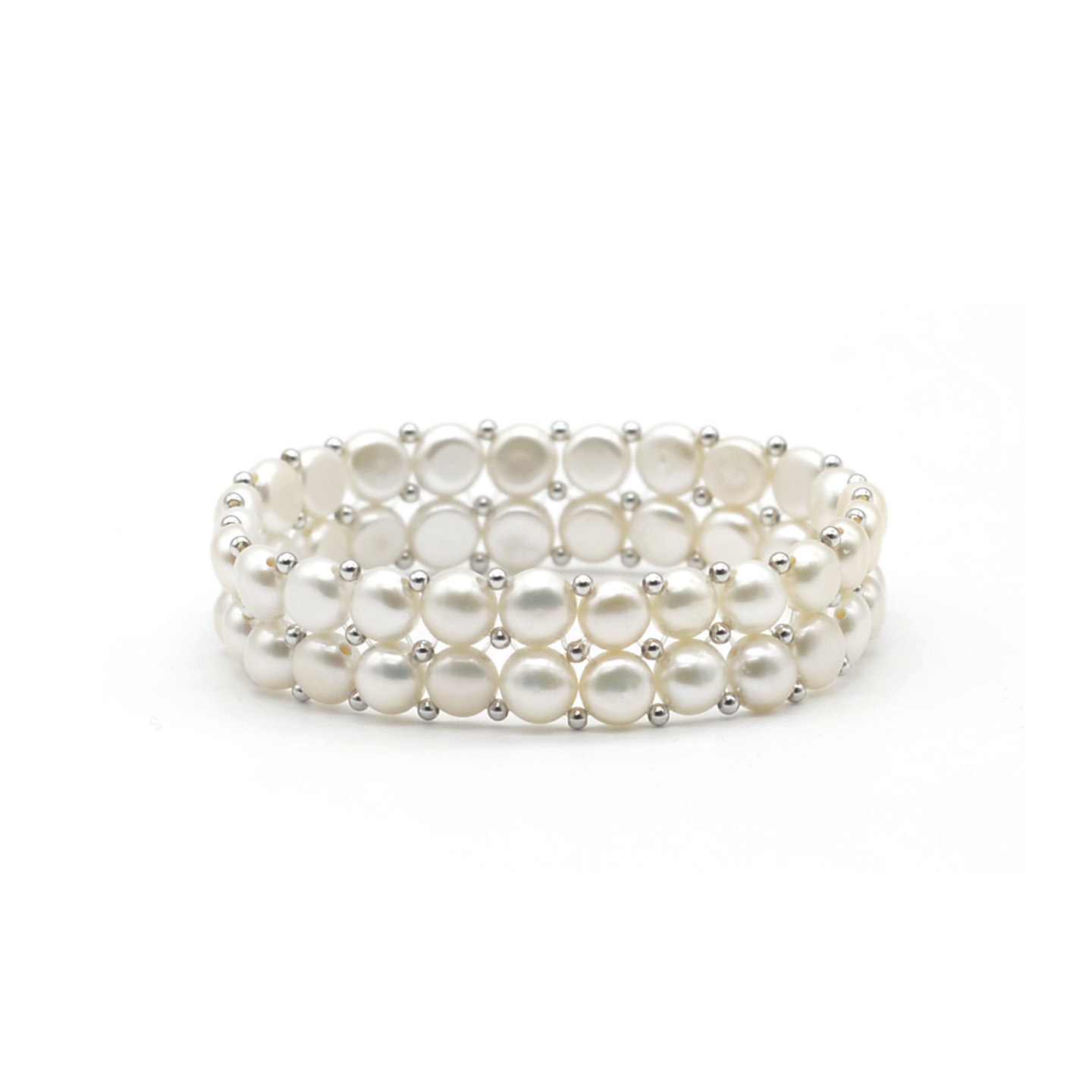 6-7mm Freshwater Pearl 2 Rows Elastic Bracelet