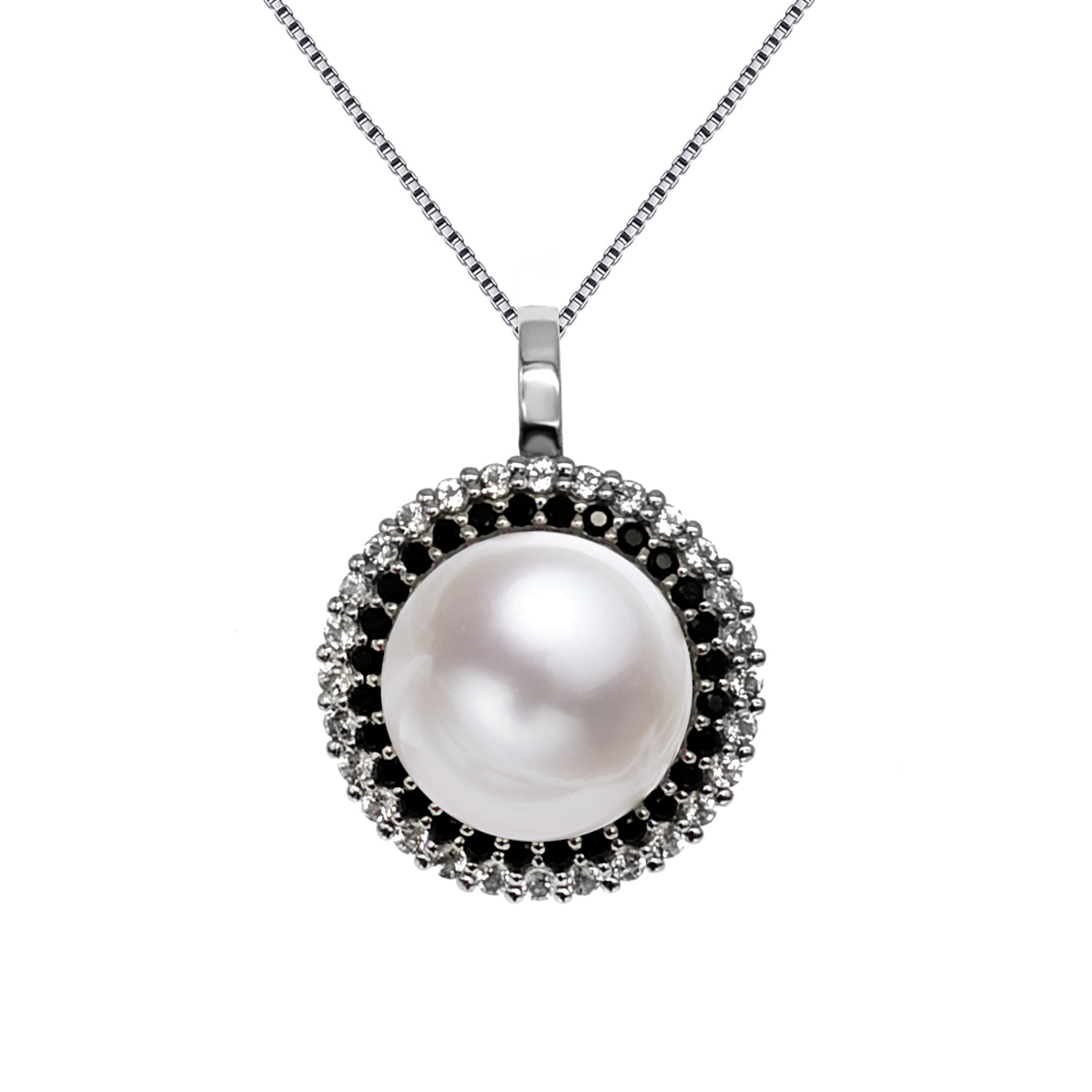 14-15mm Freshwater Pearl with Spinel and CZ Mounted Pendant