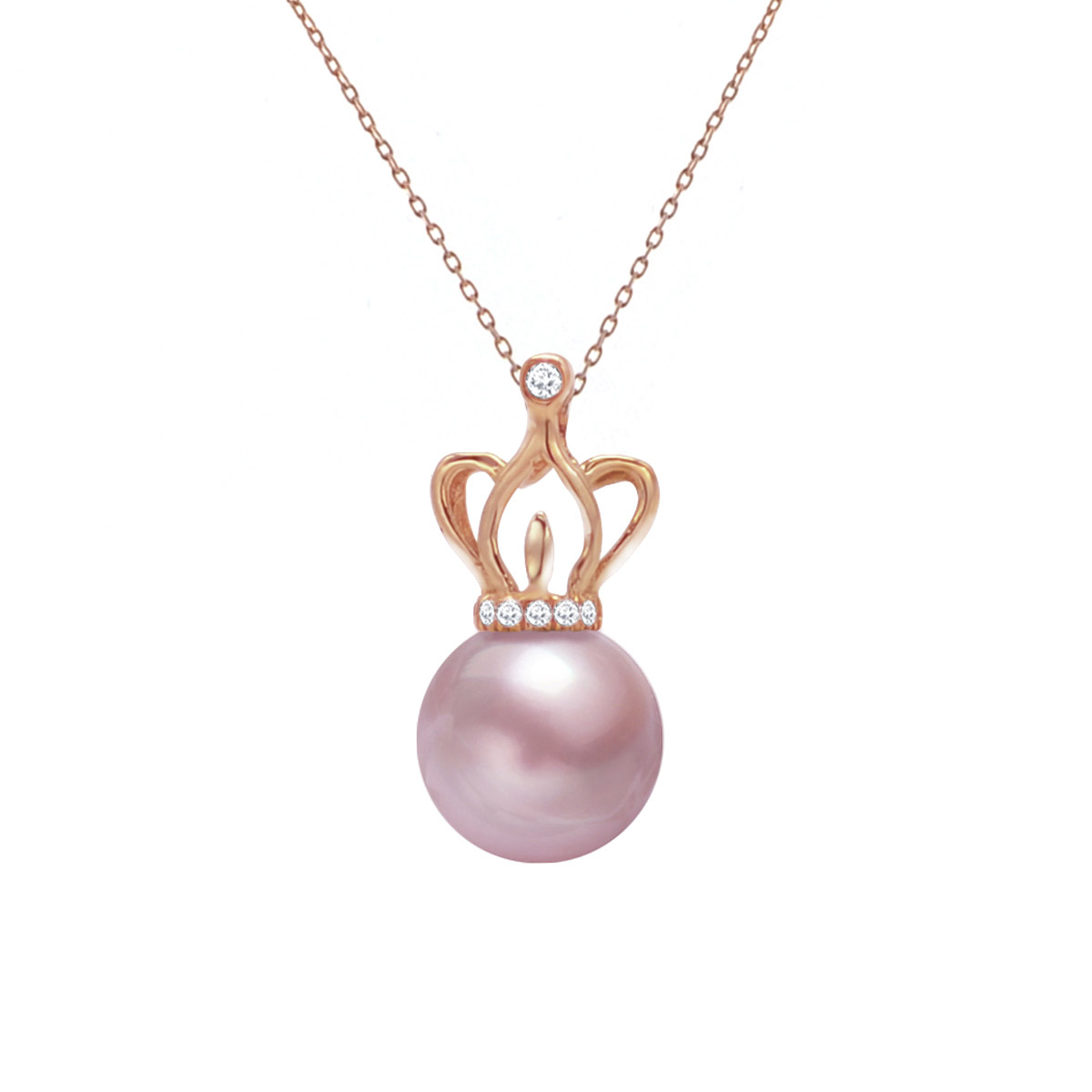 7-8mm Freshwater Pearl with diamond mounted 14K/585 Rose Gold Pendant