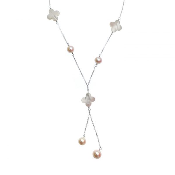 7-10mm Freshwater Pearl with MOP Clover Necklace