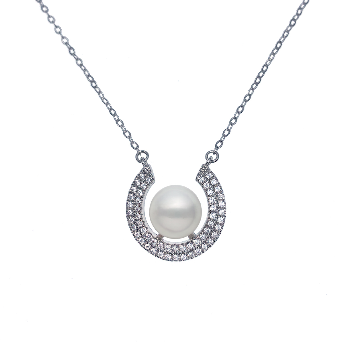 9-10mm Freshwater Pearl with CZ Mounted 925 Silver Pendant and Chain