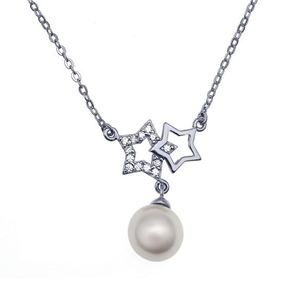 8-9mm Freshwater Pearl with CZ Mounted 925 Silver Pendant and Chain